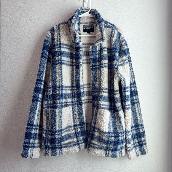 J. Crew Jackets & Blazers - J. Crew Nordic Sherpa Faux Fux Cream and Blue Button Down Jacket